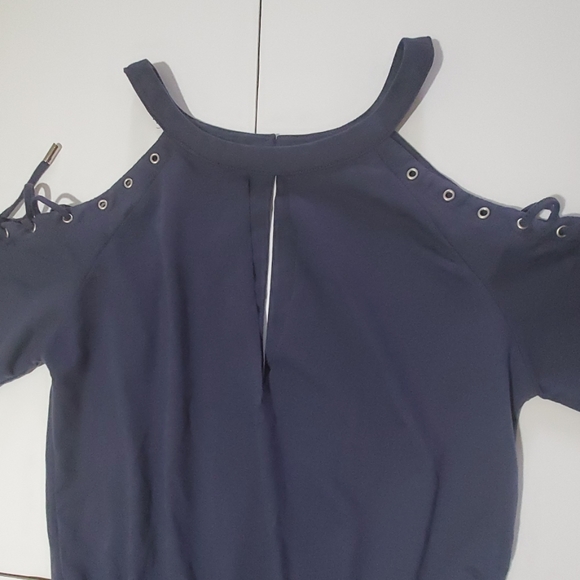 Womens Sexy Navy Blue Off The Shoulder Romper - Picture 4 of 8